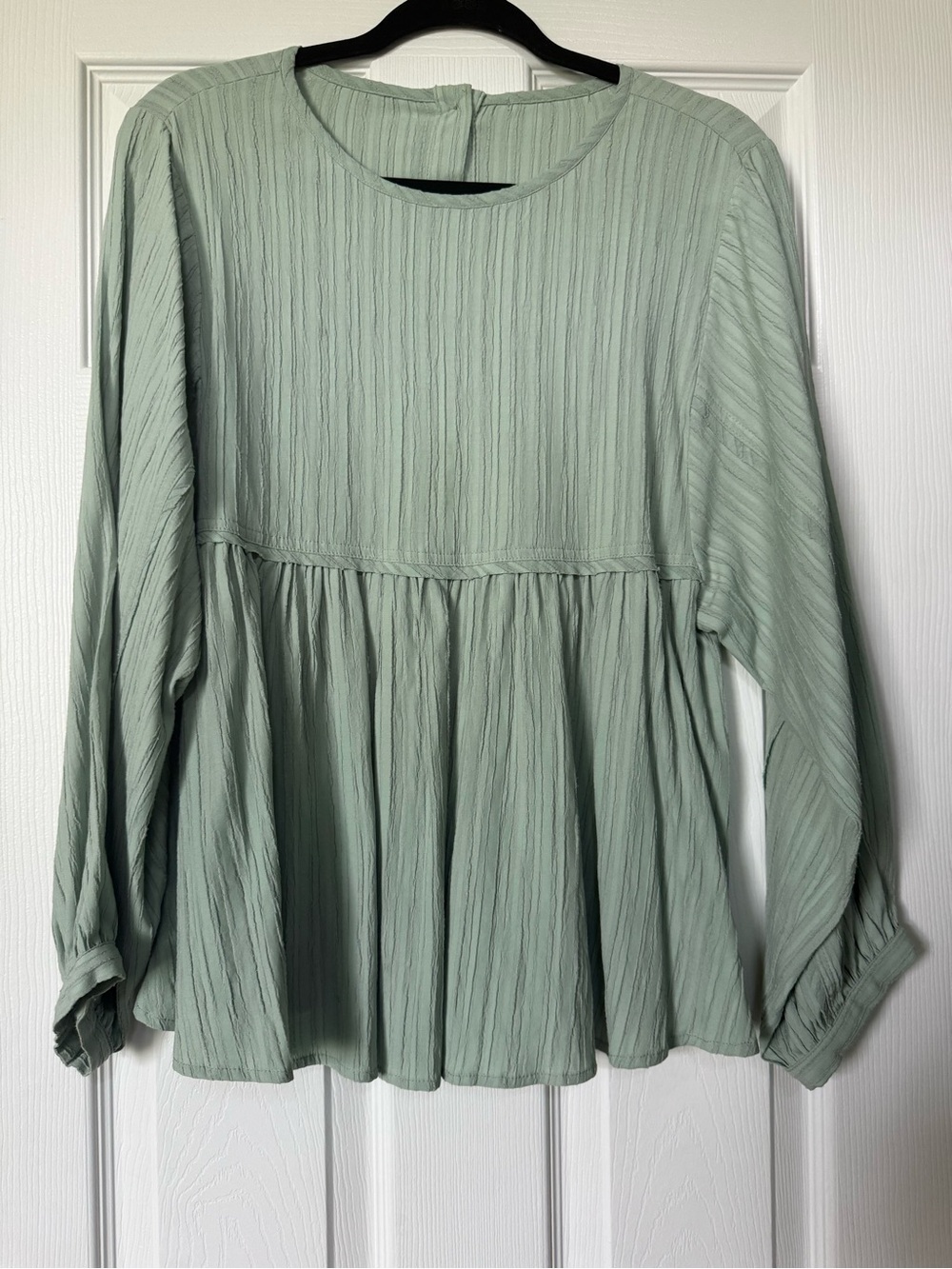 Light Sage Green Long Sleeve Peplum Blouse